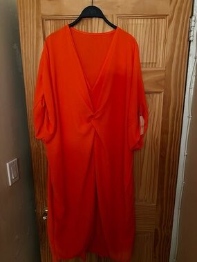 Bright Orange V-Neck Midi Dress/Coverup